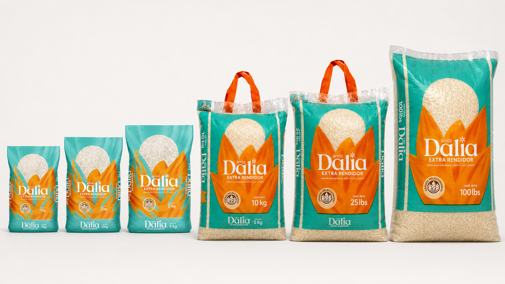 Presentaciones de Arroz Dalia Extra Rendidor